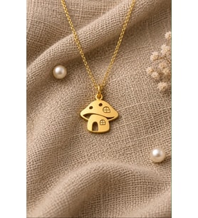 Kişiye Özel 925 Ayar Gümüş Minimalist Mantar Ev Kolye (Gold)