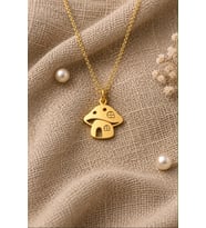 Kişiye Özel 925 Ayar Gümüş Minimalist Mantar Ev Kolye (Gold)
