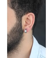 Silver Renk Kaplama Halka Kıstırmalı Çelik Erkek Küpe