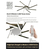 Zenit 8 Silver LED Tavan Avize – Kumandalı Dim Edilebilir – Aşağı Işık