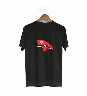 1 Mayıs Emek ve Dayanışma Bayraklı Emekçi Baskılı Bisiklet Yaka T-shirt - Siyah