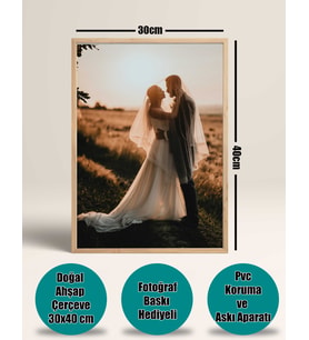 Doğal Ahşap Çerçeve 30x40 cm + Fotoğraf Hediyeli (Çok Renkli)