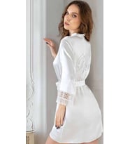 Kadın Bride Yazılı Beyaz Saten Gelin Sabahlığı Dantel Detaylı Kuşaklı Kimono 5799