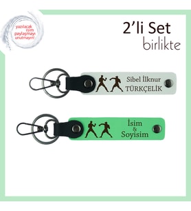 Dövüşe Hazır Ruhlara, Kırmızı Eldiven Figürlü, Kişisel 2’li Anahtarlık Hediyesi, Beyaz-Fıstık Yeşil