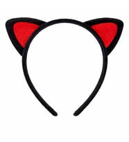 Peluş Kedi Kulak Taç Kırmızı Siyah – Çocuk Parti & Kostüm Tacı