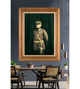 Altın Varaklı Çerçeveli Paspartulu Atatürk Tablo TR1185 (Gold)
