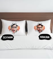 BK Gift Kişiye Özel Karikatürlü Pamuklu Yastık Kılıfı ve Göz Bandı Çift Uyku Seti-4, Tasarım Ev Tekstili, Uyku Bandı, Ev Hediyesi