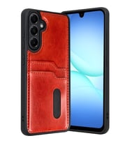 Galaxy A57 5G Sara Kartvizitli Deri Kılıf - Kırmızı