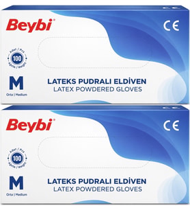 Beybi Lateks Pudralı Muayene Eldiveni M - Medium - Orta 200 Lü Set