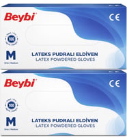Beybi Lateks Pudralı Muayene Eldiveni M - Medium - Orta 200 Lü Set
