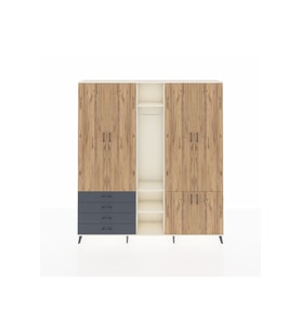 Arges Dolap 14 Raflı 4 Çekmeceli Tek Askılı 220x30x243 Aytaşı-Çam/Antrasit