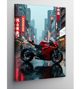 Kanvas Tablo Kırmızı Motosiklet Şehri