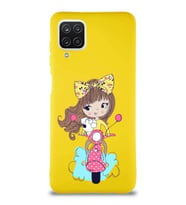 Samsung Galaxy A12 Soft Premier Kapak Vespagirl Tasarımlı Silikon Kılıf - Sarı (Şeffaf)