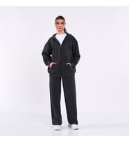 Kadın Antrasit Normal Kalıp Basic Beli Lastikli Kapüşonlu Oversize Mevsimlik Alt Üst Eşofman Takımı