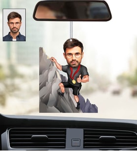 Kişiye Özel Fotoğraflı Dağcı Tasarımlı Karikatür Araba Dikiz Ayna Süsü