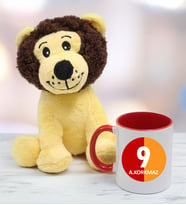 Kişiye Özel Sarı Kırmızı Taraftar Kupa & Hediyelik Sevimli Peluş Aslan 22cm Hediye Seti