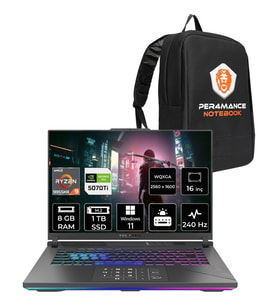 Asus Rog Strix G16 Ryzen 9 9955HX RTX 5070 Ti 12GB Gaming Laptop 8GB RAM 1TB SSD 16" QHD+ 240Hz Win11 Pro + Per4 Çanta G614FRS5112P383