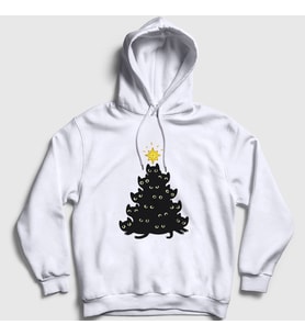 Presmono Unisex Beyaz Lights Black Cat Kedi Yılbaşı Kapüşonlu Sweatshirt 364337tt