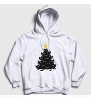 Presmono Unisex Beyaz Lights Black Cat Kedi Yılbaşı Kapüşonlu Sweatshirt 364337tt