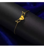 Kişiye Özel 925 Ayar Gümüş Tasarım Melek Kanatlı Kalp Harf Bileklik (Gold)