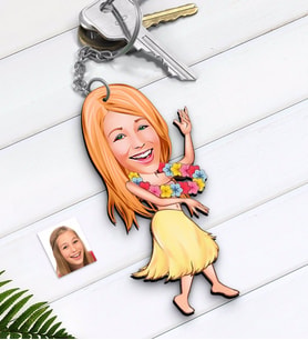 BK Gift Kişiye Özel Kadın Dansçı Karikatürlü Ahşap Anahtarlık-1 (Beyaz)