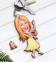 BK Gift Kişiye Özel Kadın Dansçı Karikatürlü Ahşap Anahtarlık-1 (Beyaz)