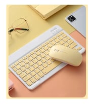 Qpart 5 mini Taşınabilir Kablosuz Bluetooth Klavye Mouse Seti taşınabilir Ingilizce Q Klavye Sarı