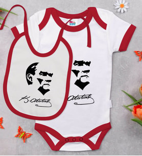 BK Kids Atatürk Temalı Kırmızı Bebek Body Zıbın ve Mama Önlüğü Hediye Seti-24