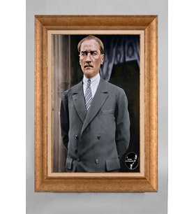 Altın Varaklı Paspartulu Çerçeveli Atatürk Tablo nt1316