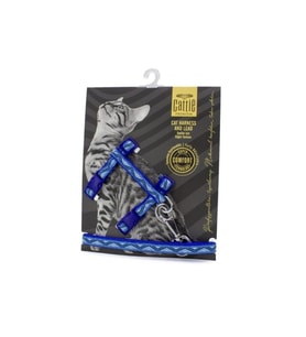 Cattie Özel Desenli Dokumadan El Yapımı Kedi Göğüs & Gezdirme Takımı Royal Blue