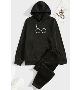 Unisex Potter Baskılı Eşofman Takımı (Siyah)