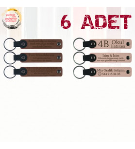 A Kahve & Pudra, Aile İçi Kutlamalara Özel Anı, 6’lı Set, İsim Yazılabilen Deri Anahtarlık