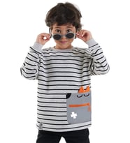 Cool Oversize Çizgili Gri Erkek Çocuk Sweatshirt