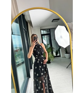 kadın halter yaka astarlı maxi şifon elbise NBMY3242