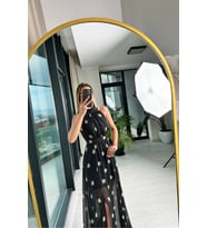 kadın halter yaka astarlı maxi şifon elbise NBMY3242