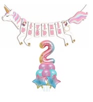 Şekilli Unicorn 2 Yaş İyi Ki Doğdun Gökkuşağı Balonlu Set