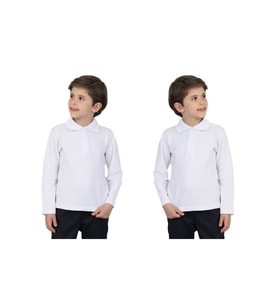 2'li T-Shirt Erkek Çocuk  %100 Pamuk Okul Tarz Uzun Kol 9-17 Yaş 12492 MODANINO (Beyaz)