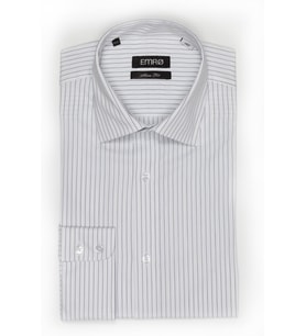 PİNGÖMLEK WESTBOURNE PIN BEYAZ İNCE SİYAH ÇİZGİLİ %100 Pamuk  Kolay Ütülenir Slim Fit Cutaway Yakalı Cepsiz Erkek Gömlek (Beyaz-Siyah)