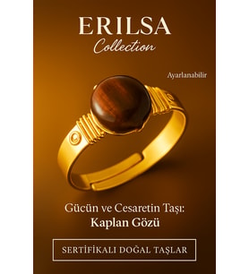 Sertifikalı Kalın Tımbıl Gold Model Kahverengi Kaplan Gözü Taşı Yüzük - Ayarlamalı (Çok Renkli)