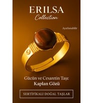 Sertifikalı Kalın Tımbıl Gold Model Kahverengi Kaplan Gözü Taşı Yüzük - Ayarlamalı (Çok Renkli)