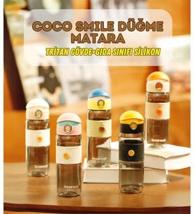 Cocosmile 580ml Silikon Gövde Düğme Desenli Rahat İçim Tritan Çocuk Matarası (Mavi)