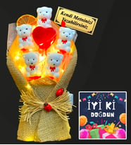 Size Özel Tasarım Led Işıklı Buket - Doğum Günü Hediyesi - İyi Ki Doğdun (Model 1)