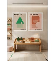 Modern Geometrik Sanat 2'li Ahşap Çerçeveli Tablo Seti