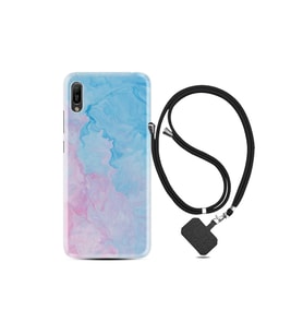 Huawei Y6 2019 Kılıf Desenli Silikon Boyun Askılı Pink Blue Abstract 1385