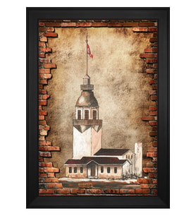 Kız Kulesi Motifli Kanvas Tablo 80 x 110 cm Siyah Çerçeve