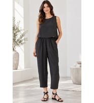 Beli Lastikli Modal Pantolon & Kalın Askılı Bluz Takımı - Acı Kahve