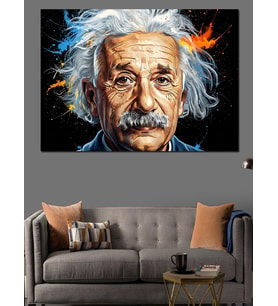 Renkli Albert Einstein Portresi Dekoratif Kanvas - Mdf Ahşap Tablo