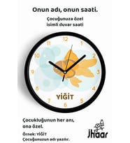 İsme Özel Sevimli Balık Çocuk Odası Duvar Saati Orta Boy 30 cm Siyah Camlı Sessiz
