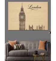 Londra Big Ben Silüeti Dekoratif Kanvas - Mdf Ahşap Tablo