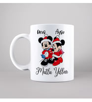 Mickey & Minnie Mouse & Yılbaşı & Mutlu Yıllar Tasarımlı Kupa Kişiye Özel